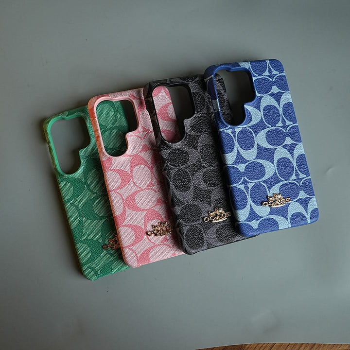 FRATO Samsung S24 Ultra Leather Texture Pattern Case for Galaxy S24 Ultra | Gold-Tone Logo Slim Cover