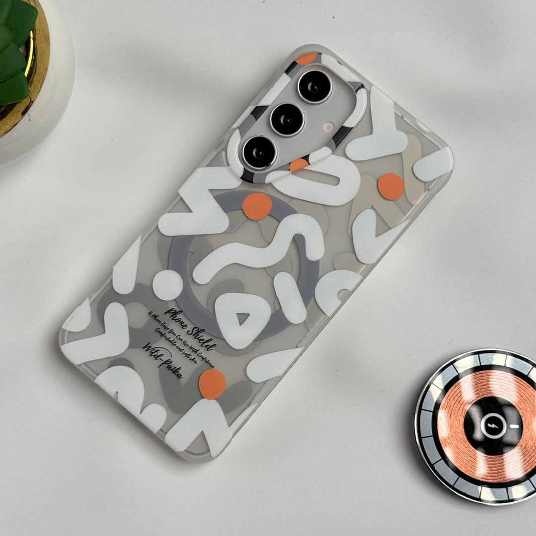 FRATO Samsung S24 White Samsung Galaxy S24 Geometric Graffiti Shockproof MagSafe Case Cover