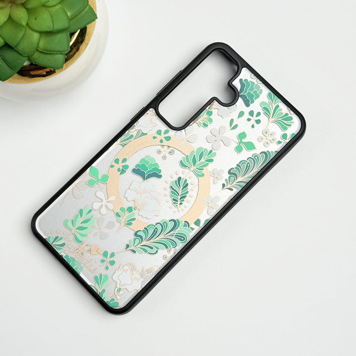 FRATO Samsung S24 White Samsung Galaxy S24 Luxury Acrylic Blossom Flower Printed Case Cover