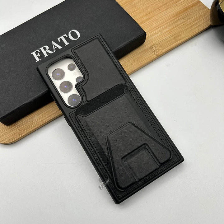 FRATO Samsung S24U Black Samsung Galaxy S24 Ultra Premium PU Leather Card Holder Case Cover With Stand