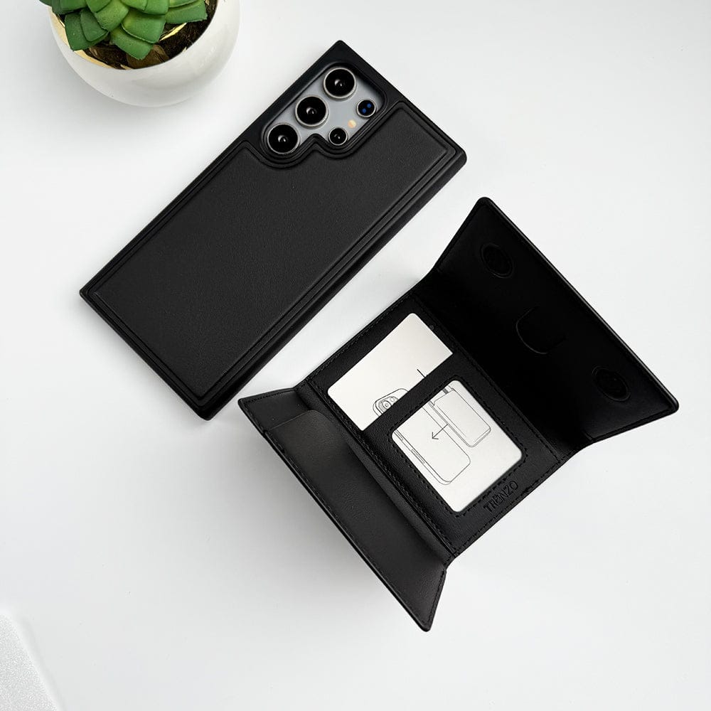 FRATO Samsung S24U Black Samsung Galaxy S24 Ultra PU Leather Detachable Magnetic Card Holder Cover