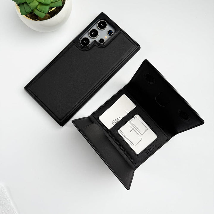 FRATO Samsung S24U Black Samsung Galaxy S24 Ultra PU Leather Detachable Magnetic Card Holder Cover