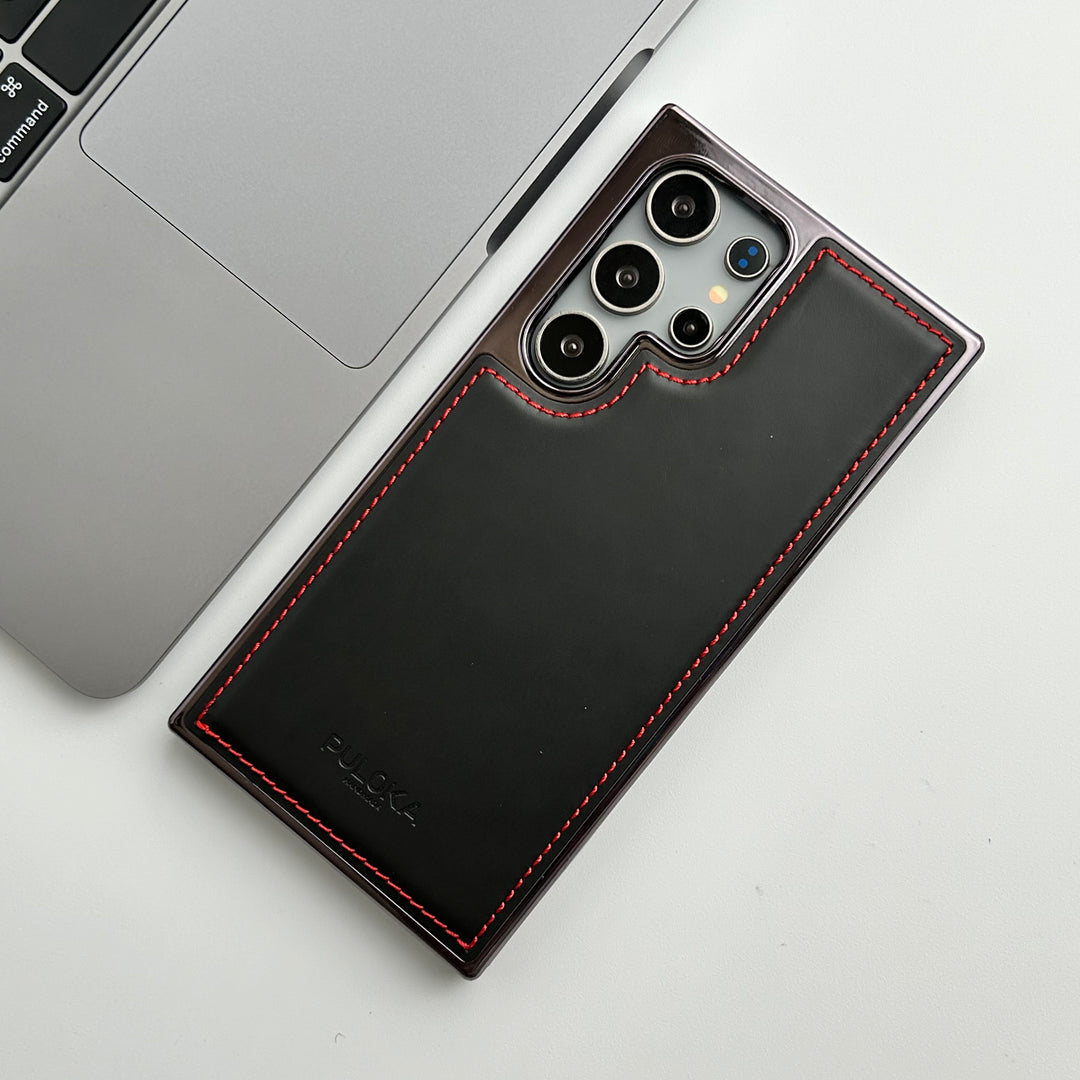 FRATO Samsung S24U Black Samsung Galaxy S24 Ultra PU Leather Side Chrome Case Cover