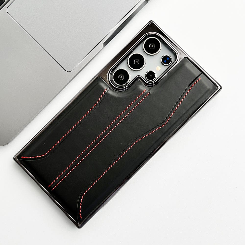 FRATO Samsung S24U Black Samsung Galaxy S24 Ultra PU Leather Stitch Chrome Case Cover