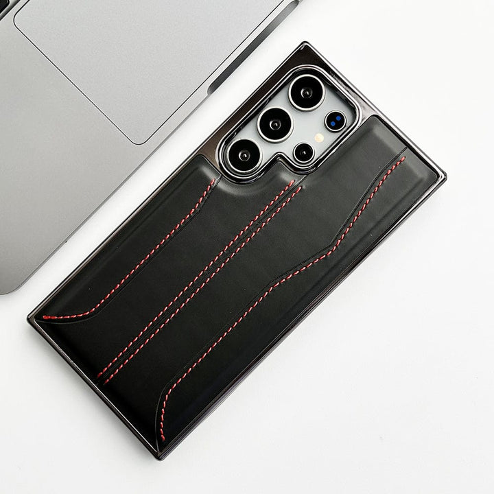 FRATO Samsung S24U Black Samsung Galaxy S24 Ultra PU Leather Stitch Chrome Case Cover