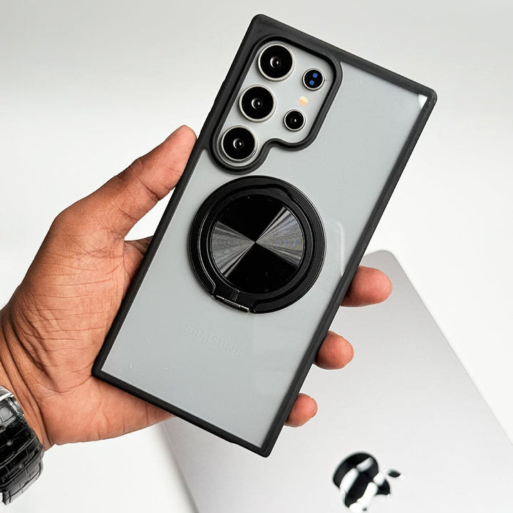 FRATO Samsung S24U Black Samsung Galaxy S24 Ultra Rotating Metal Ring Stand Cover