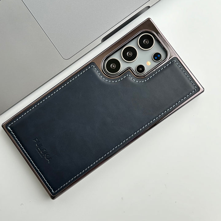 FRATO Samsung S24U Blue Samsung Galaxy S24 Ultra PU Leather Side Chrome Case Cover