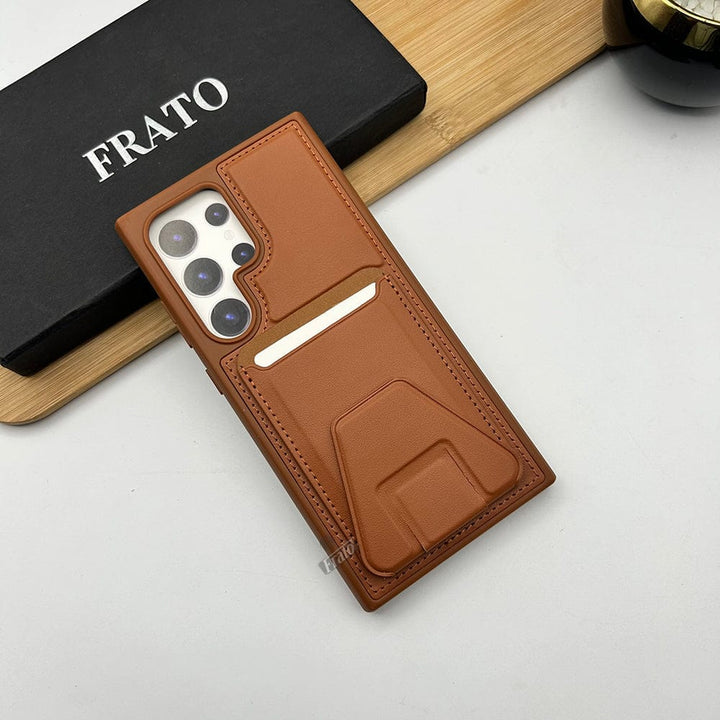 FRATO Samsung S24U Brown Samsung Galaxy S24 Ultra Premium PU Leather Card Holder Case Cover With Stand
