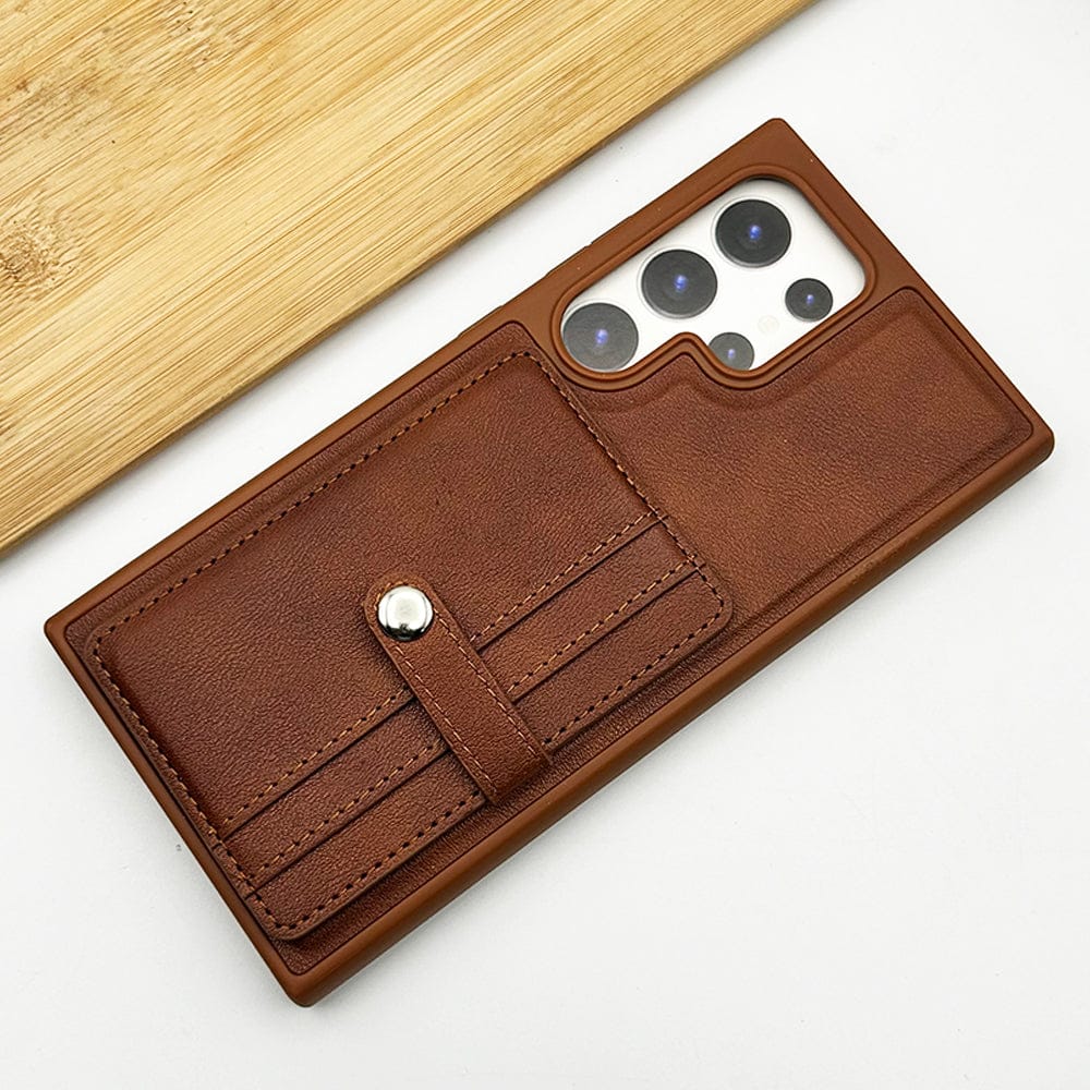 FRATO Samsung S24U Brown Samsung Galaxy S24 Ultra Premium PU Leather Case Cover With Wallet Card Holder