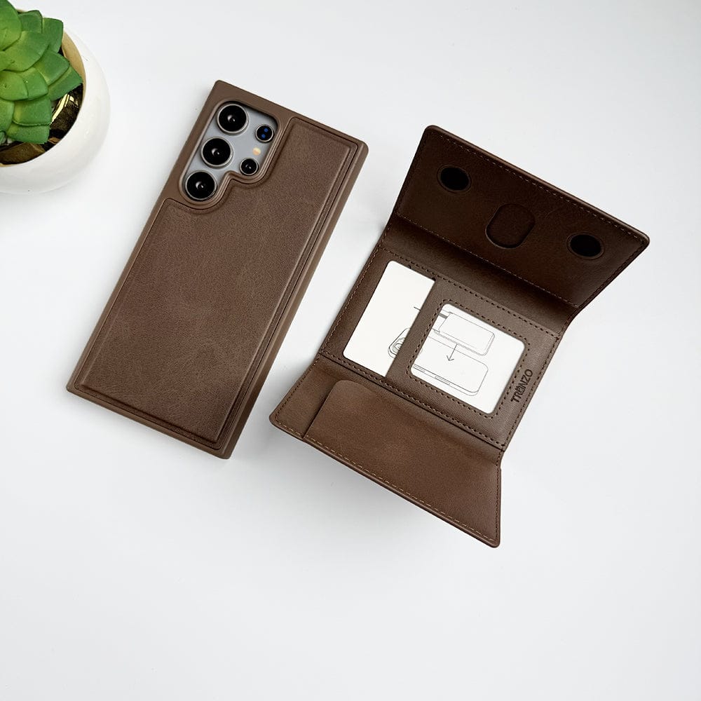 FRATO Samsung S24U Brown Samsung Galaxy S24 Ultra PU Leather Detachable Magnetic Card Holder Cover