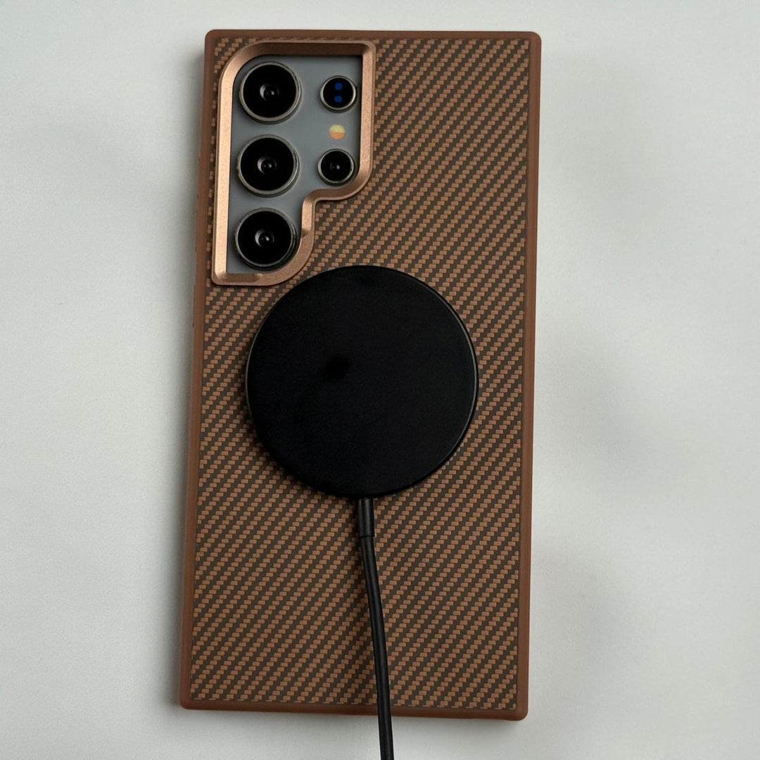 FRATO Samsung S24U Copper Brown Samsung Galaxy S24 Ultra Premium Carbon Fiber Texture MagSafe Magnetic Case Cover