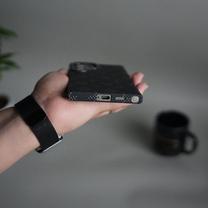 FRATO Samsung S24U Galaxy S24 Ultra Aramid Fiber Case | Slim Magnetic Charging Ring Cover | Black