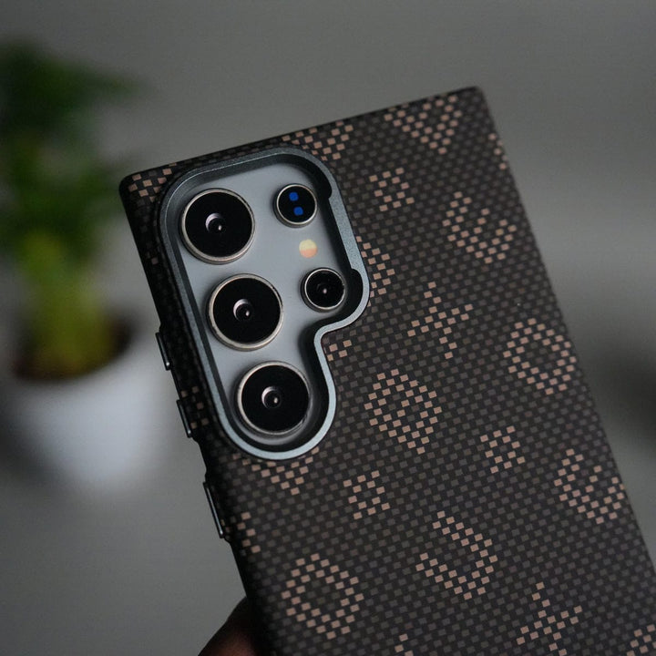 FRATO Samsung S24U Galaxy S24 Ultra Aramid Fiber Case | Slim Magnetic Charging Ring Cover | Desert