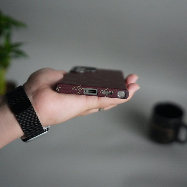 FRATO Samsung S24U Galaxy S24 Ultra Aramid Fiber Case | Slim Magnetic Charging Ring Cover | Maroon