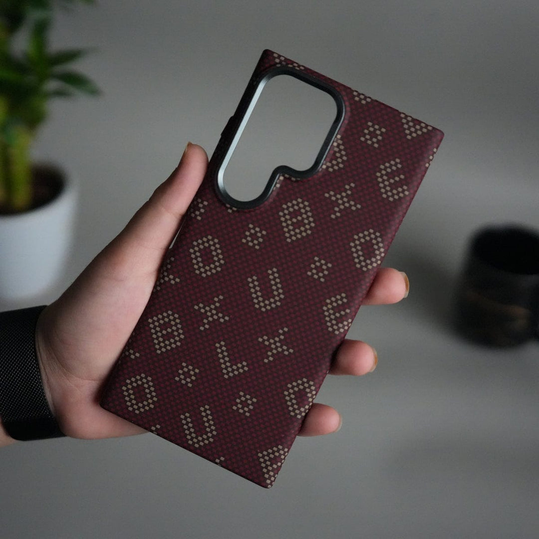 FRATO Samsung S24U Galaxy S24 Ultra Aramid Fiber Case | Slim Magnetic Charging Ring Cover | Maroon