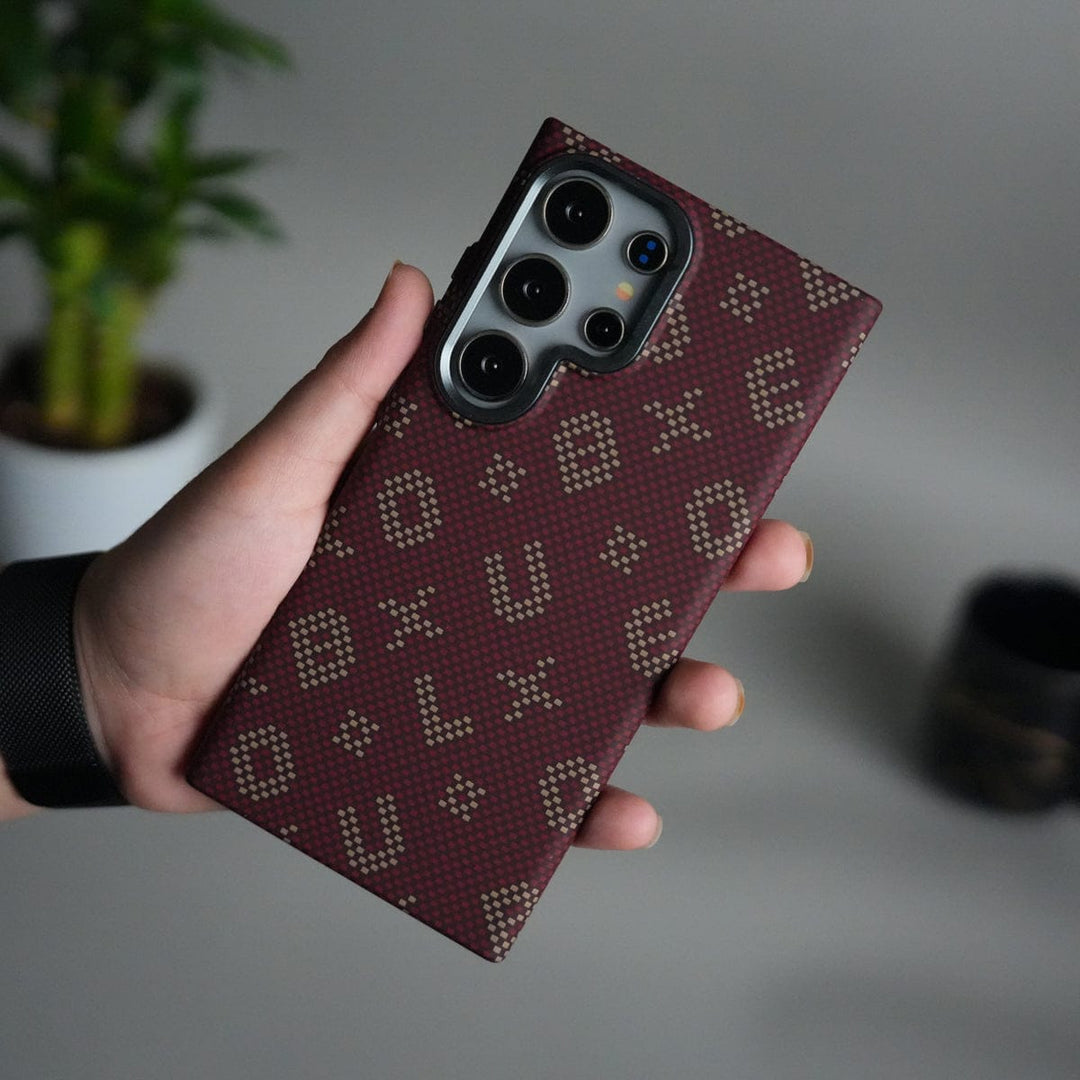 FRATO Samsung S24U Galaxy S24 Ultra Aramid Fiber Case | Slim Magnetic Charging Ring Cover | Maroon