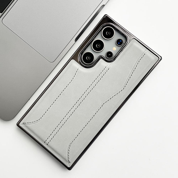 FRATO Samsung S24U Gray Samsung Galaxy S24 Ultra PU Leather Stitch Chrome Case Cover