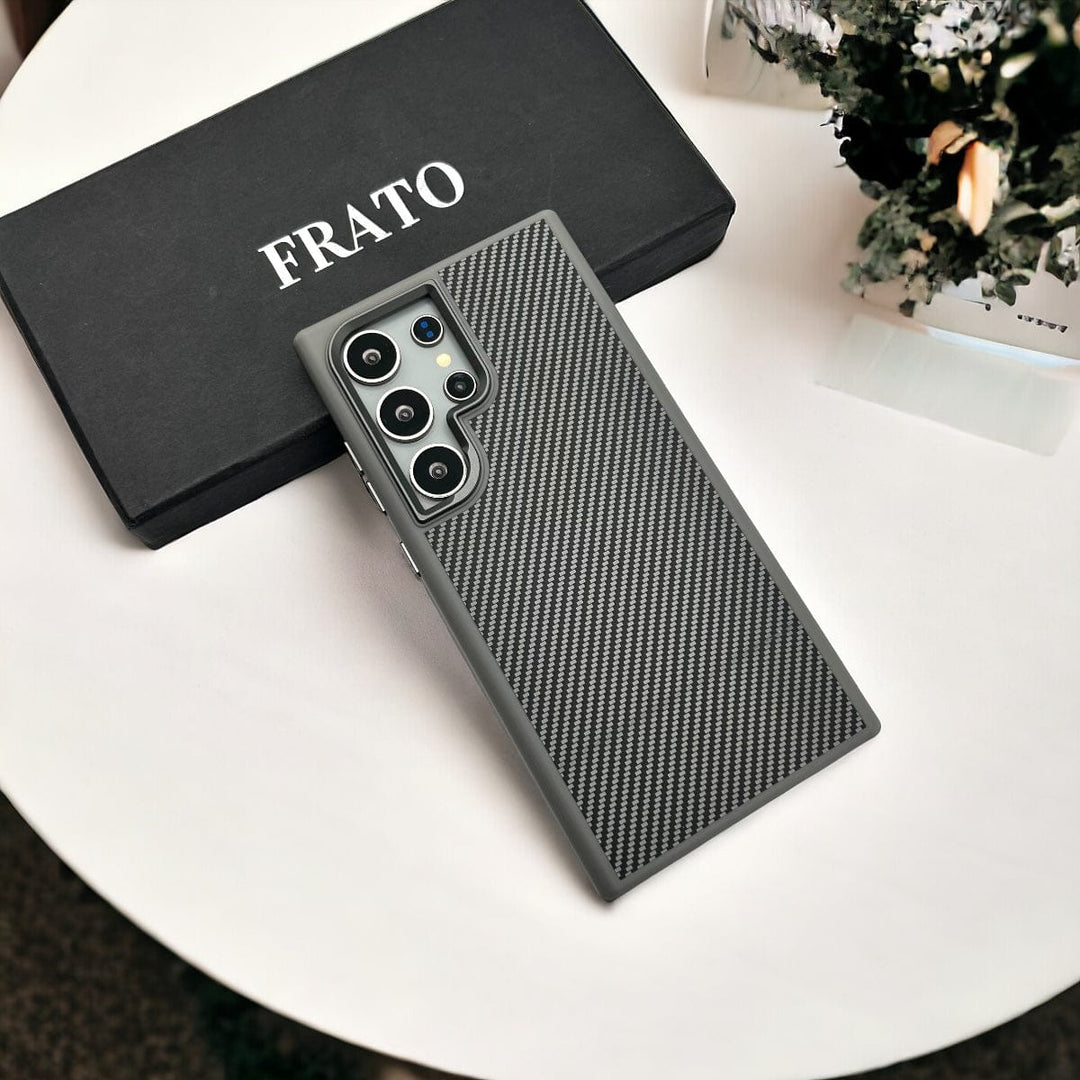 FRATO Samsung S24U Grey Samsung Galaxy S24 Ultra Premium Carbon Fiber Texture Case Cover