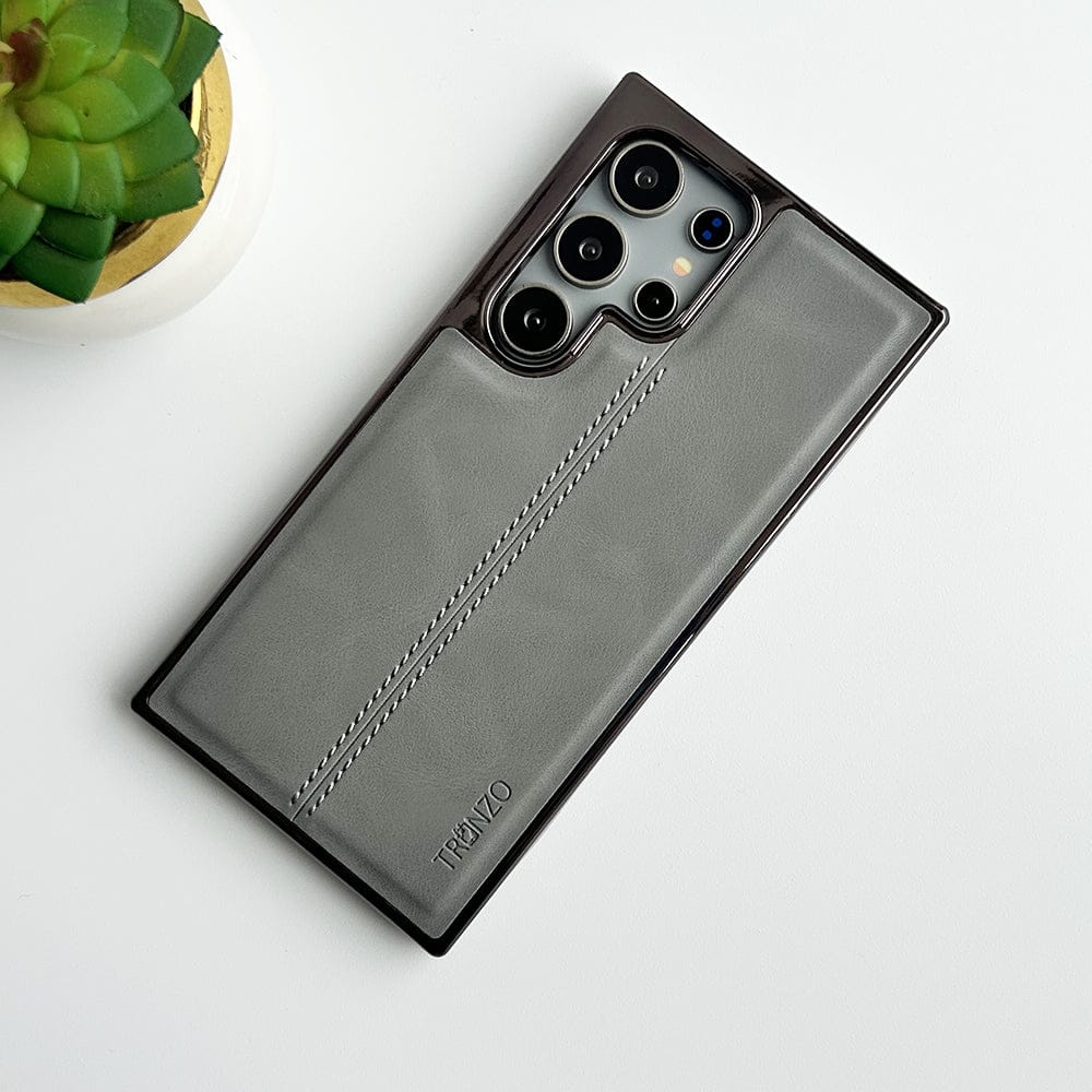FRATO Samsung S24U Grey Samsung Galaxy S24 Ultra PU Leather Middle Stitch Side Chrome Case Cover