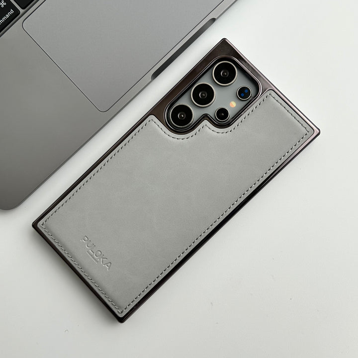 FRATO Samsung S24U Grey Samsung Galaxy S24 Ultra PU Leather Side Chrome Case Cover