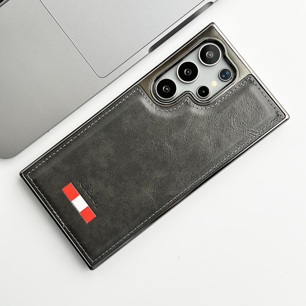 FRATO Samsung S24U Grey Samsung Galaxy S24 Ultra Textured PU Leather Side Chrome Case Cover
