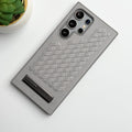 Samsung Galaxy S24 Ultra Weave Leather with Metal Kickstand Slim Back Cover