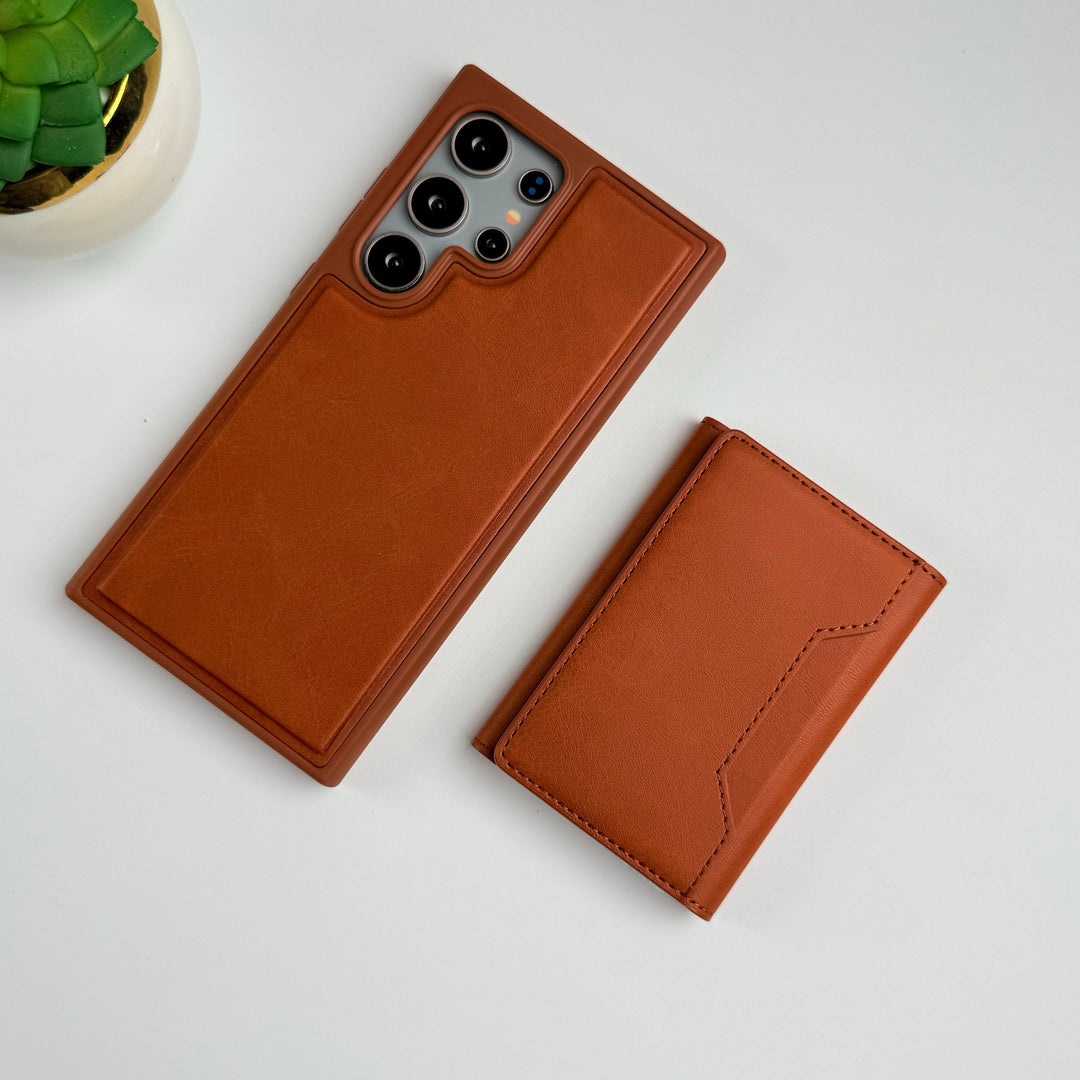 FRATO Samsung S24U Light Brown Samsung Galaxy S24 Ultra PU Leather Detachable Magnetic Card Holder Cover