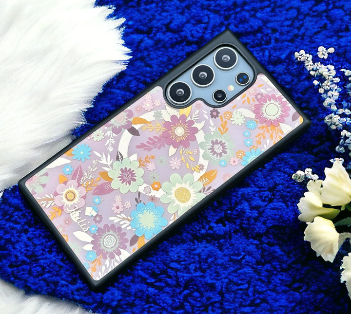 FRATO Samsung S24U Pink Samsung Galaxy S24 Ultra Luxury Acrylic Blossom Flower Printed Case Cover