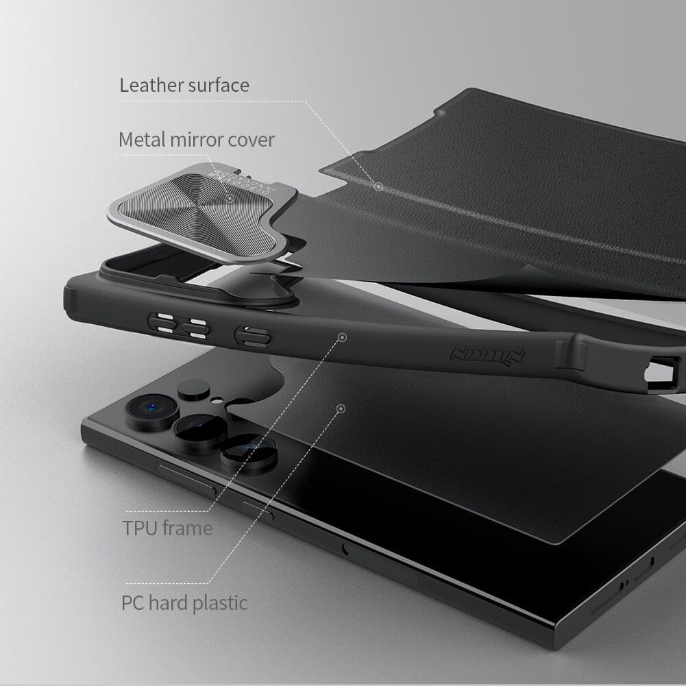FRATO Samsung S24U Samsung Galaxy S24 Ultra Camera Protection Nillkin Qin Prop Leather Flip Cover Black