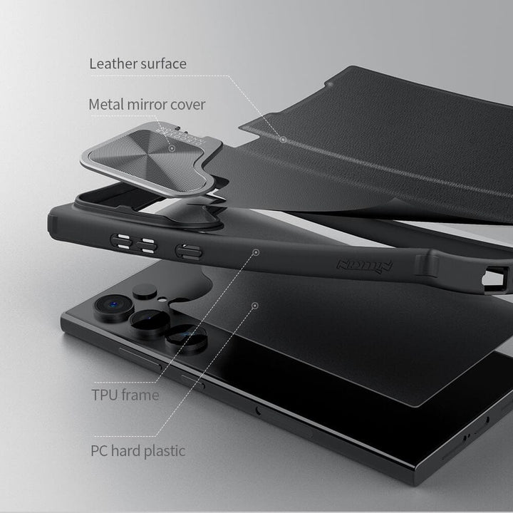 FRATO Samsung S24U Samsung Galaxy S24 Ultra Camera Protection Nillkin Qin Prop Leather Flip Cover Black