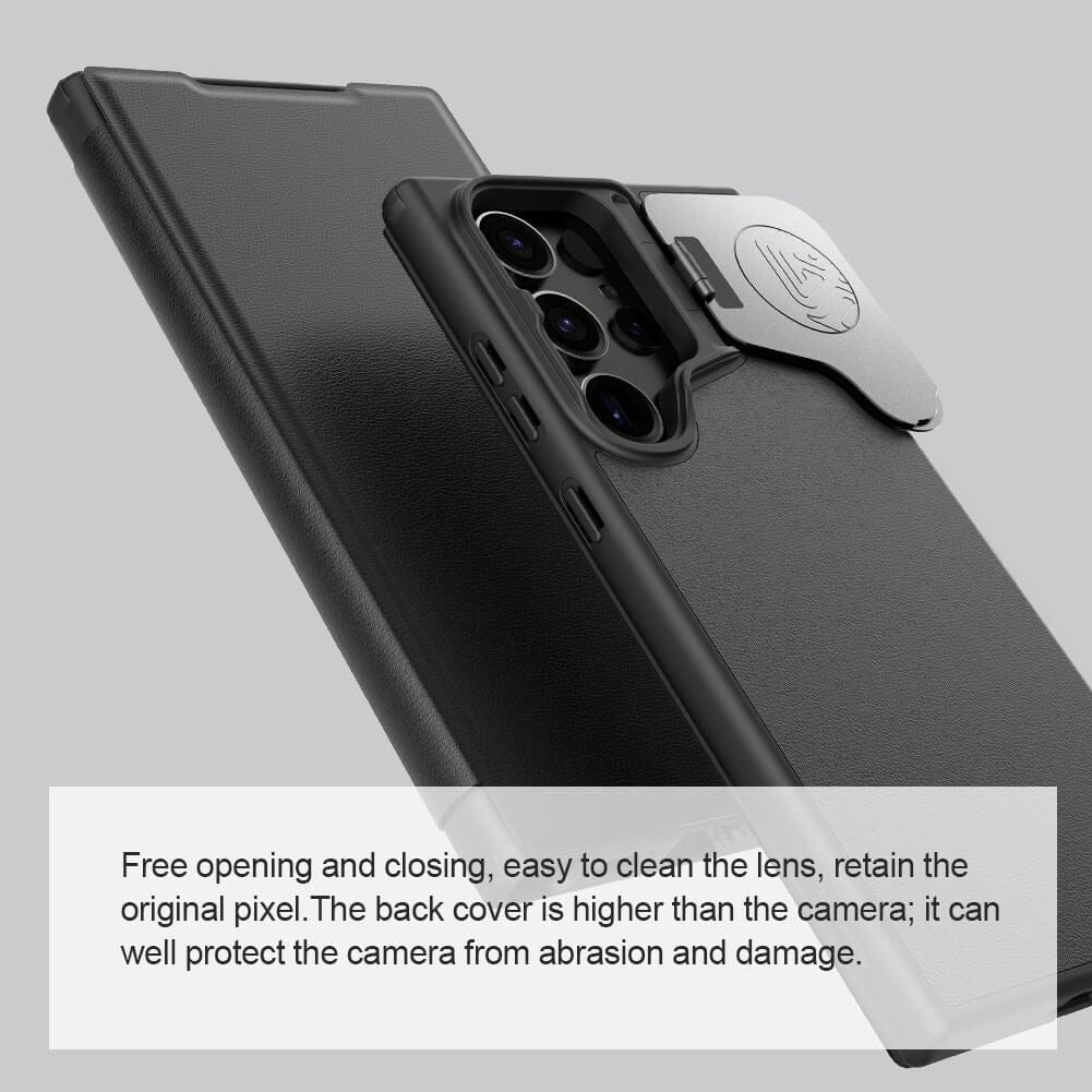 FRATO Samsung S24U Samsung Galaxy S24 Ultra Camera Protection Nillkin Qin Prop Leather Flip Cover Black