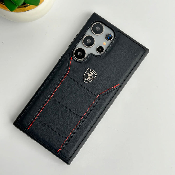 FRATO Samsung S24U Samsung Galaxy S24 Ultra FR Stitched PU Leather Case Cover (Black)