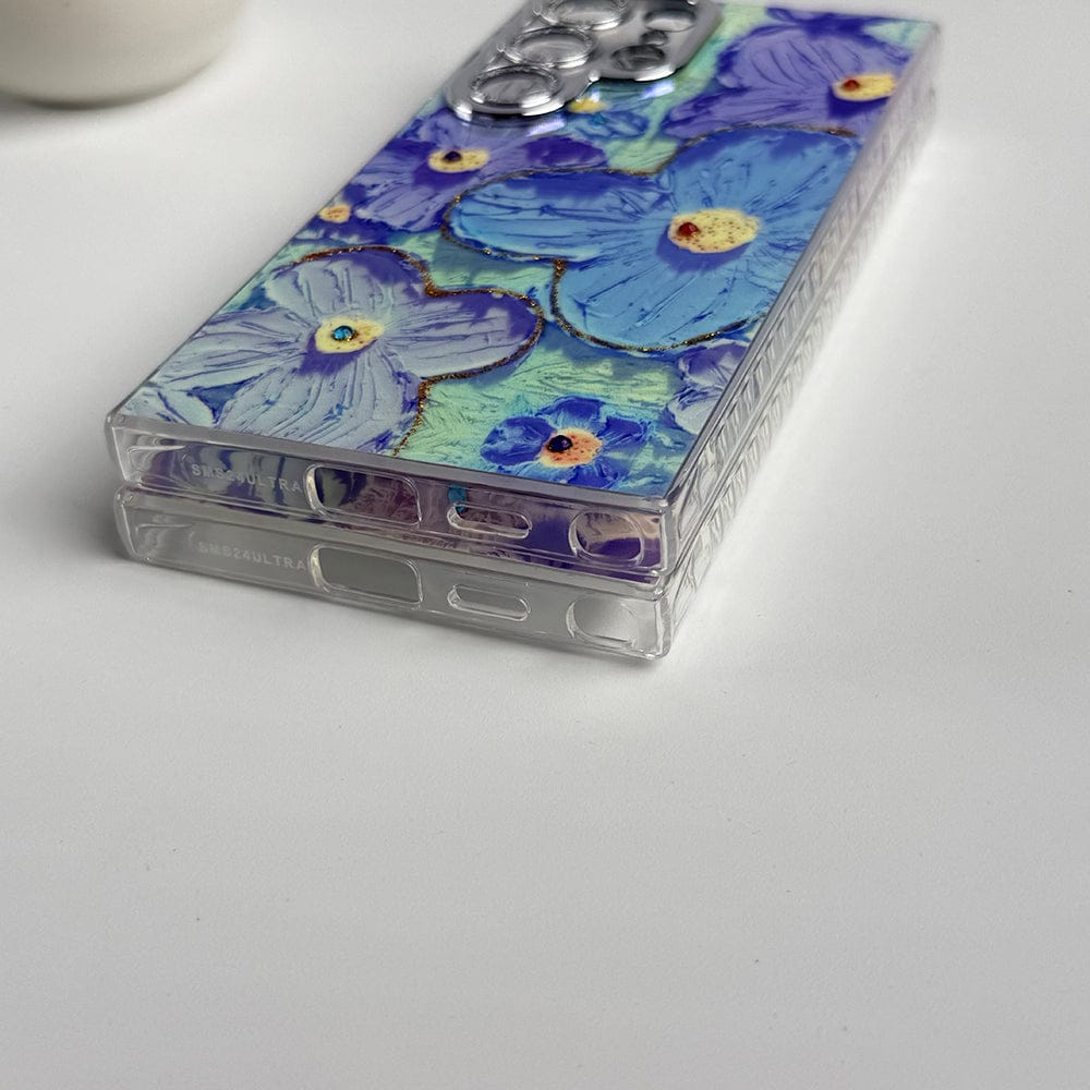 FRATO Samsung S24U Samsung Galaxy S24 Ultra Luxury 3D Oil Painting Floral Design Glitter Lens Protection Cover