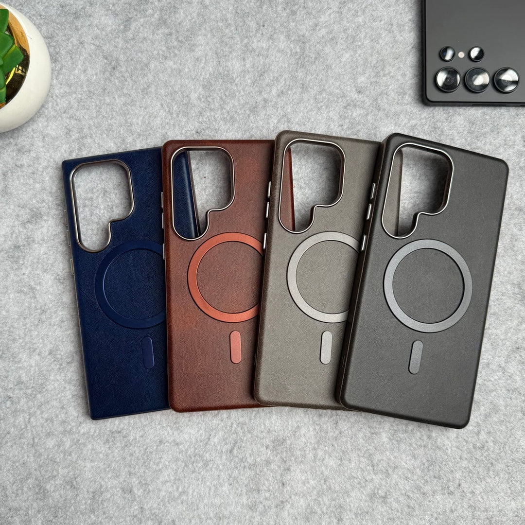 FRATO Samsung S24U Samsung Galaxy S24 Ultra Metallic Textured Leather MagSafe Ring Case Cover