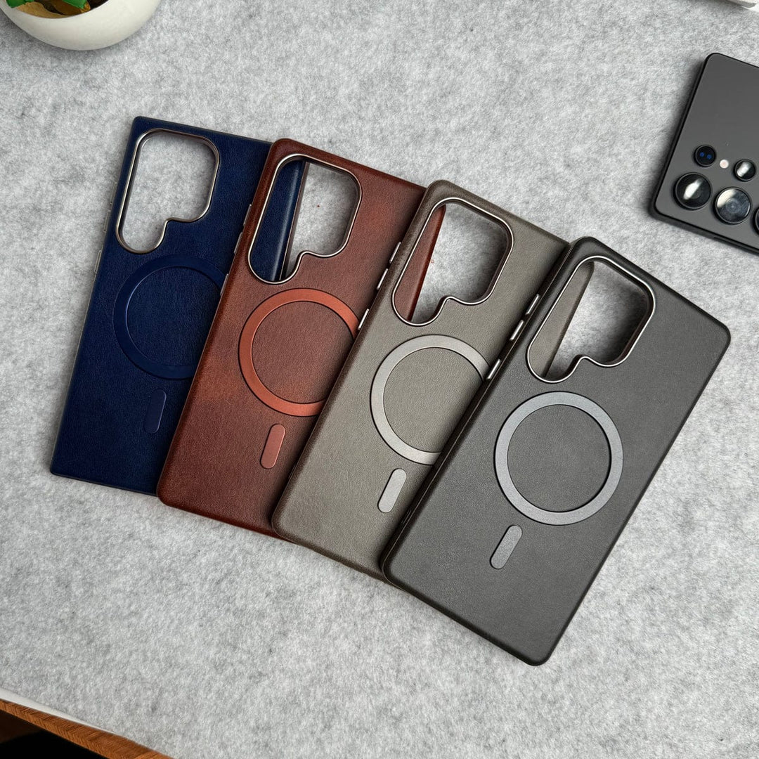 FRATO Samsung S24U Samsung Galaxy S24 Ultra Metallic Textured Leather MagSafe Ring Case Cover