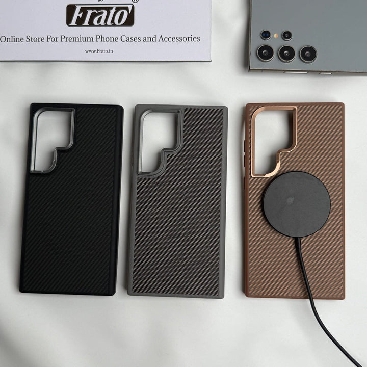 FRATO Samsung S24U Samsung Galaxy S24 Ultra Premium Carbon Fiber Texture MagSafe Magnetic Case Cover