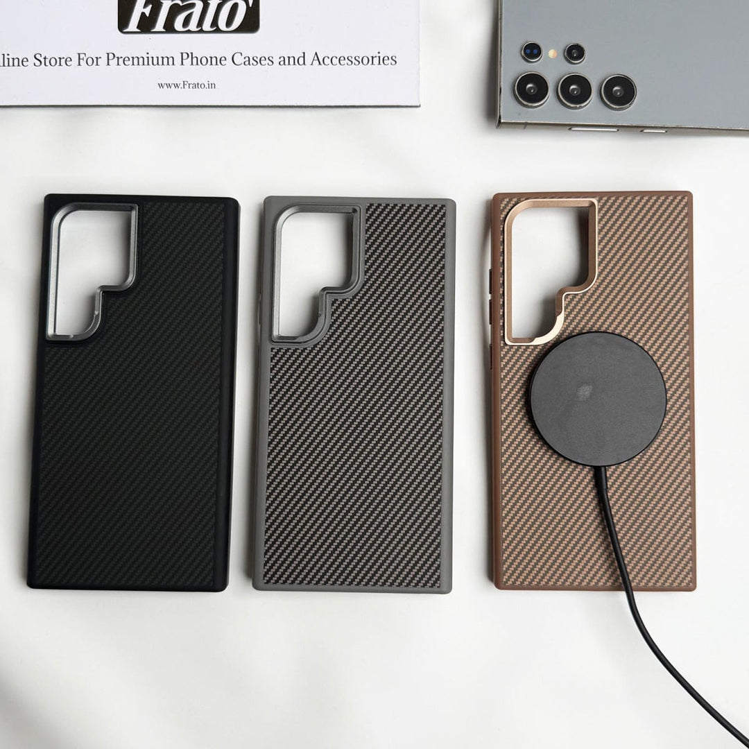 FRATO Samsung S24U Samsung Galaxy S24 Ultra Premium Carbon Fiber Texture MagSafe Magnetic Case Cover