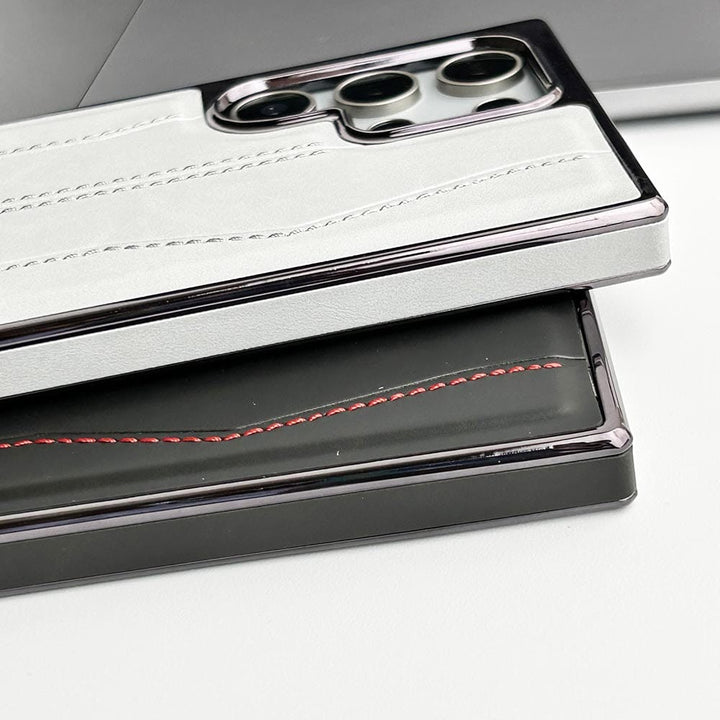 FRATO Samsung S24U Samsung Galaxy S24 Ultra PU Leather Stitch Chrome Case Cover