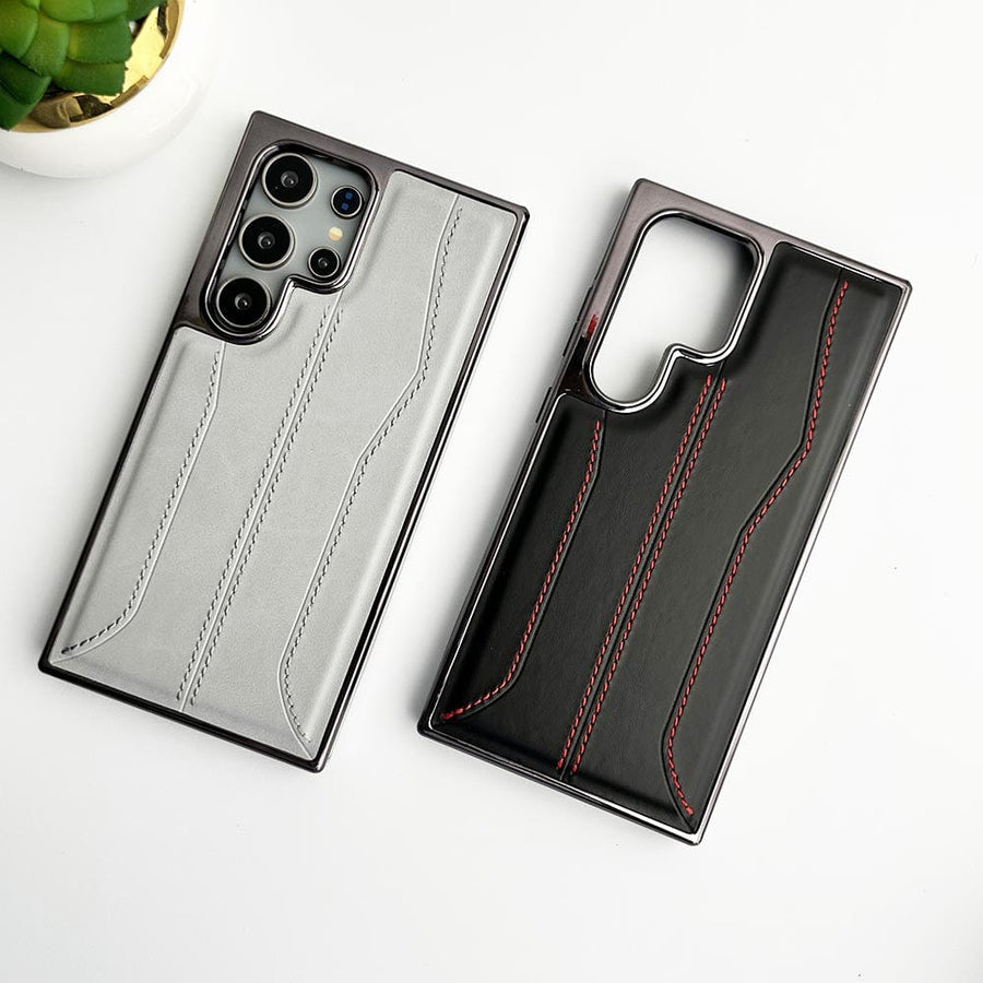 FRATO Samsung S24U Samsung Galaxy S24 Ultra PU Leather Stitch Chrome Case Cover