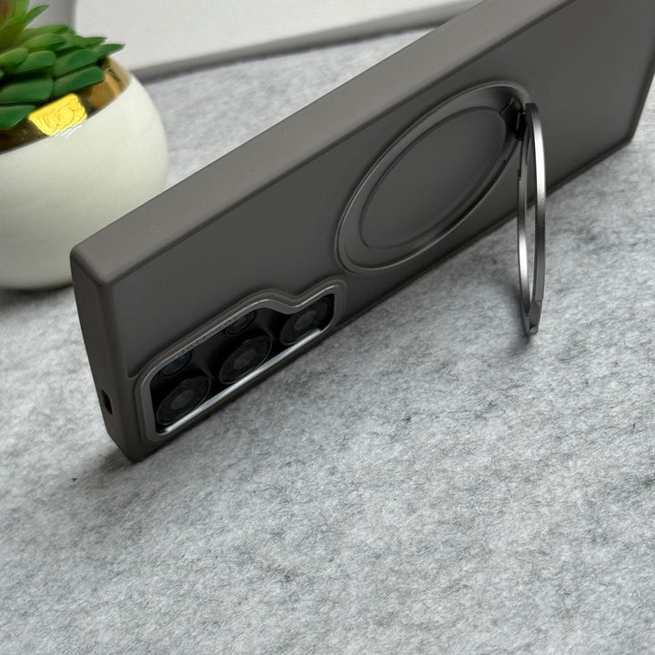 FRATO Samsung S24U Samsung Galaxy S24 Ultra Smoke Cover With Metal Stand and Metal Camera Bump MagSafe