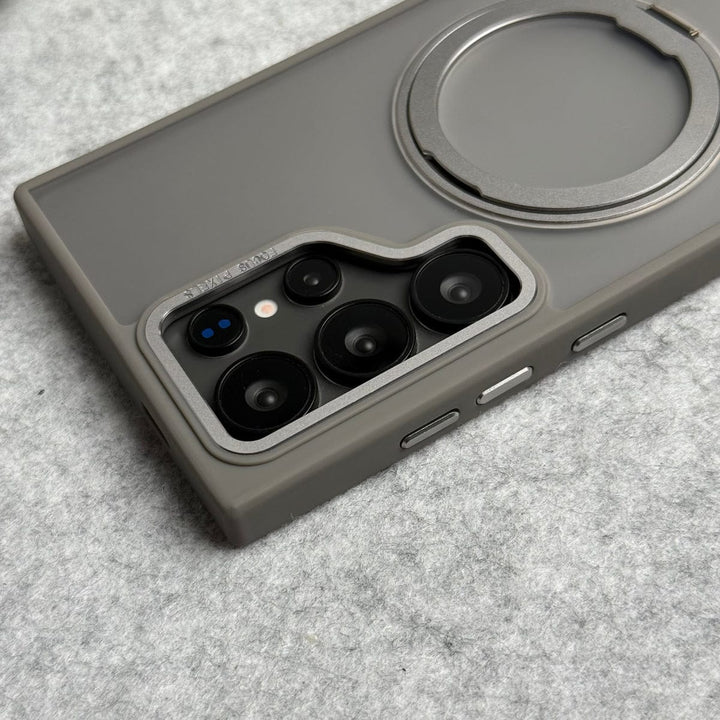 FRATO Samsung S24U Samsung Galaxy S24 Ultra Smoke Cover With Metal Stand and Metal Camera Bump MagSafe