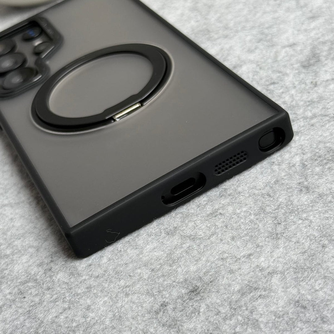 FRATO Samsung S24U Samsung Galaxy S24 Ultra Smoke Cover With Metal Stand and Metal Camera Bump MagSafe