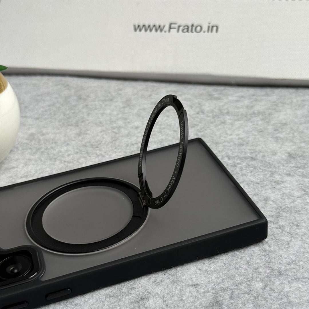 FRATO Samsung S24U Samsung Galaxy S24 Ultra Smoke Cover With Metal Stand and Metal Camera Bump MagSafe