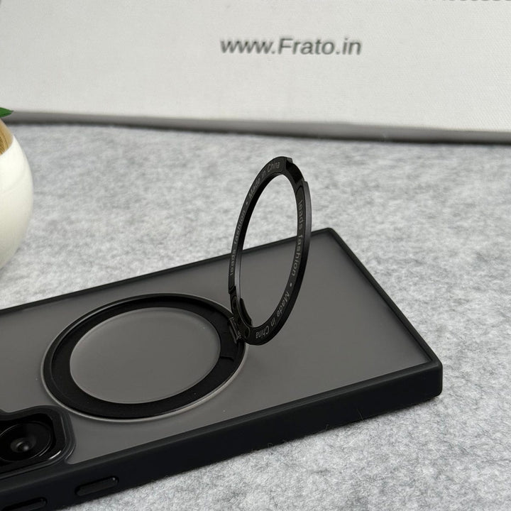 FRATO Samsung S24U Samsung Galaxy S24 Ultra Smoke Cover With Metal Stand and Metal Camera Bump MagSafe