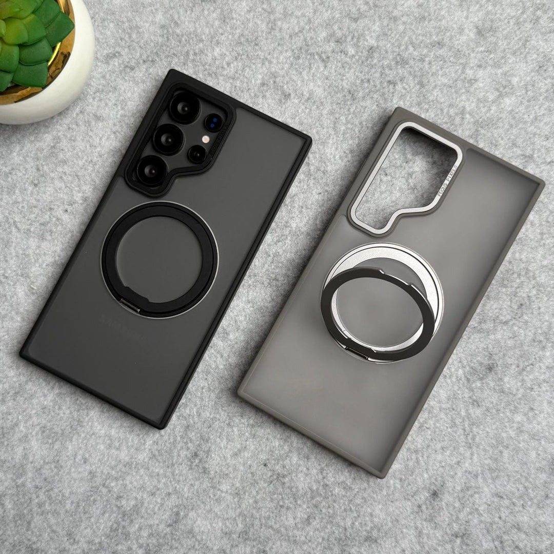 FRATO Samsung S24U Samsung Galaxy S24 Ultra Smoke Cover With Metal Stand and Metal Camera Bump MagSafe