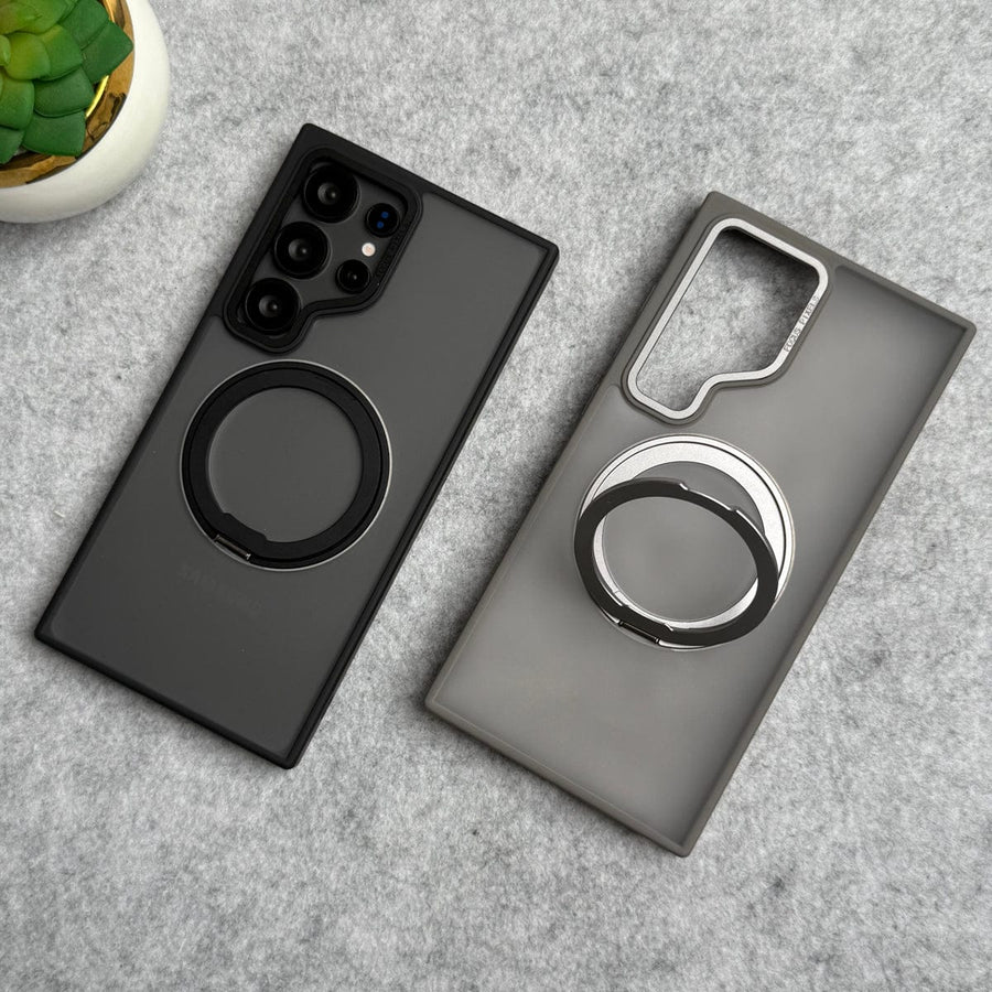 FRATO Samsung S24U Samsung Galaxy S24 Ultra Smoke Cover With Metal Stand and Metal Camera Bump MagSafe
