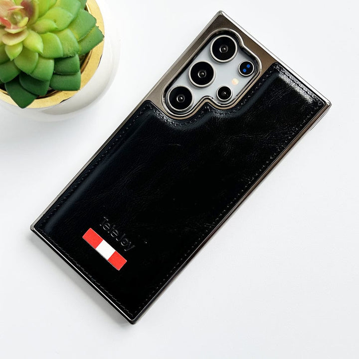 FRATO Samsung S24U Samsung Galaxy S24 Ultra Textured PU Leather Side Chrome Case Cover