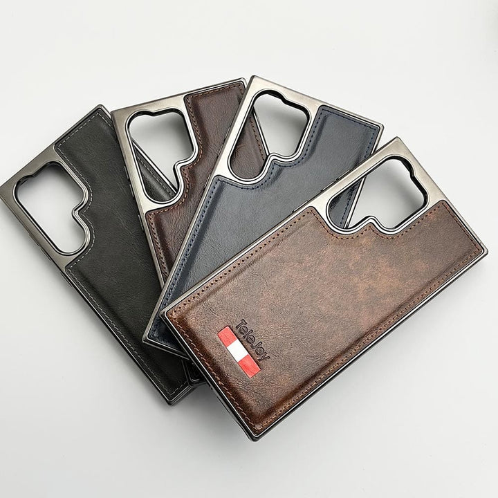 FRATO Samsung S24U Samsung Galaxy S24 Ultra Textured PU Leather Side Chrome Case Cover