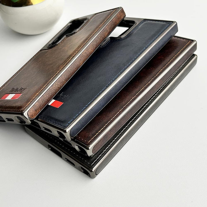 FRATO Samsung S24U Samsung Galaxy S24 Ultra Textured PU Leather Side Chrome Case Cover