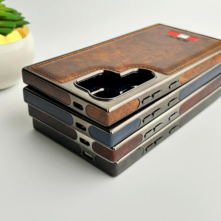FRATO Samsung S24U Samsung Galaxy S24 Ultra Textured PU Leather Side Chrome Case Cover